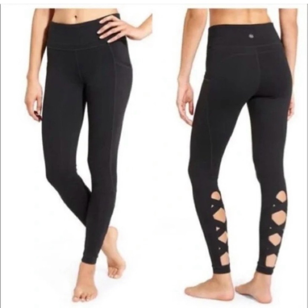 Athleta Black Criss-Cross Leggings with Cutout Details
